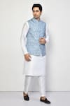 Buy Arihant Rai Sinha Blue Silk, Cotton Hexagon Pattern Nehru Jacket at Aza Fashions Buy_Arihant Rai Sinha_Blue Silk, Cotton Hexagon Pattern Nehru Jacket _at_Aza_Fashions