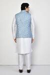 Shop Arihant Rai Sinha Blue Silk, Cotton Hexagon Pattern Nehru Jacket at Aza Fashions Shop_Arihant Rai Sinha_Blue Silk, Cotton Hexagon Pattern Nehru Jacket _at_Aza_Fashions