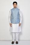 Arihant Rai Sinha Blue Silk, Cotton Hexagon Pattern Nehru Jacket Online at Aza Fashions Arihant Rai Sinha_Blue Silk, Cotton Hexagon Pattern Nehru Jacket _Online_at_Aza_Fashions