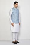 Arihant Rai Sinha Blue Silk, Cotton Hexagon Pattern Nehru Jacket at Aza Fashions Arihant Rai Sinha_Blue Silk, Cotton Hexagon Pattern Nehru Jacket _at_Aza_Fashions