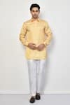 Buy_Arihant Rai Sinha_Yellow Satin Self Design Diamond Abstract Pattern Short Kurta _at_Aza_Fashions