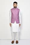 Arihant Rai Sinha Purple Cotton Geometric Pattern Sleeveless Nehru Jacket Online at Aza Fashions Arihant Rai Sinha_Purple Cotton Geometric Pattern Sleeveless Nehru Jacket_Online_at_Aza_Fashions