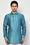 Buy_Arihant Rai Sinha_Blue Satin Self Design Collared Short Kurta _Online_at_Aza_Fashions