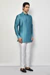 Arihant Rai Sinha_Blue Satin Self Design Collared Short Kurta _at_Aza_Fashions