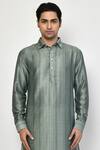 Buy Arihant Rai Sinha Green Satin, Cotton Stripe Pattern Long Kurta Online at Aza Fashions Buy_Arihant Rai Sinha_Green Satin, Cotton Stripe Pattern Long Kurta_Online_at_Aza_Fashions