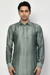 Buy_Arihant Rai Sinha_Green Linen Self Design Striped Pattern Short Kurta _Online_at_Aza_Fashions