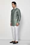 Shop_Arihant Rai Sinha_Green Linen Self Design Striped Pattern Short Kurta _Online_at_Aza_Fashions