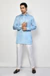 Buy_Arihant Rai Sinha_Sky Blue Silk Geometric Pattern Short Kurta _at_Aza_Fashions