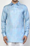 Buy_Arihant Rai Sinha_Sky Blue Silk Geometric Pattern Short Kurta _Online_at_Aza_Fashions