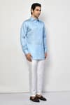 Arihant Rai Sinha_Sky Blue Silk Geometric Pattern Short Kurta _at_Aza_Fashions