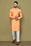 Buy_Arihant Rai Sinha_Orange Satin Floral Jaal Pattern Kurta _at_Aza_Fashions