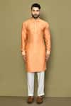 Arihant Rai Sinha_Orange Satin Floral Jaal Pattern Kurta _Online_at_Aza_Fashions