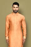 Buy_Arihant Rai Sinha_Orange Satin Floral Jaal Pattern Kurta _Online_at_Aza_Fashions