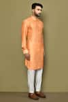 Arihant Rai Sinha_Orange Satin Floral Jaal Pattern Kurta _at_Aza_Fashions