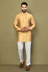 Buy_Arihant Rai Sinha_Yellow Silk Solid Textured Short Kurta _at_Aza_Fashions