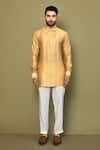 Arihant Rai Sinha_Yellow Silk Solid Textured Short Kurta _Online_at_Aza_Fashions