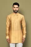 Buy_Arihant Rai Sinha_Yellow Silk Solid Textured Short Kurta _Online_at_Aza_Fashions