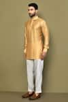 Shop_Arihant Rai Sinha_Yellow Silk Solid Textured Short Kurta _Online_at_Aza_Fashions