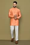 Buy_Arihant Rai Sinha_Orange Satin Floral Jaal Pattern Short Kurta _at_Aza_Fashions