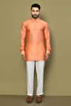 Arihant Rai Sinha_Orange Satin Floral Jaal Pattern Short Kurta _Online_at_Aza_Fashions