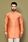 Buy_Arihant Rai Sinha_Orange Satin Floral Jaal Pattern Short Kurta _Online_at_Aza_Fashions