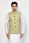 Buy_Arihant Rai Sinha_Green Linen, Cotton Bandhani Patterned Nehru Jacket_Online_at_Aza_Fashions