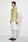 Shop_Arihant Rai Sinha_Green Linen, Cotton Bandhani Patterned Nehru Jacket_Online_at_Aza_Fashions