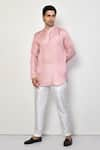 Buy_Arihant Rai Sinha_Pink Satin Floral Pattern Short Kurta _at_Aza_Fashions