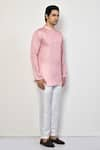 Arihant Rai Sinha_Pink Satin Floral Pattern Short Kurta _at_Aza_Fashions