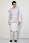 Arihant Rai Sinha_Blue Silk Chevron Pattern Nehru Jacket _Online_at_Aza_Fashions