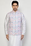 Buy_Arihant Rai Sinha_Blue Silk Chevron Pattern Nehru Jacket _Online_at_Aza_Fashions