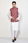 Buy_Arihant Rai Sinha_Brown Silk Chevron Pattern Sleeveless Nehru Jacket _at_Aza_Fashions