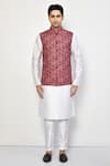 Arihant Rai Sinha_Brown Silk Chevron Pattern Sleeveless Nehru Jacket _Online_at_Aza_Fashions