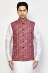 Buy_Arihant Rai Sinha_Brown Silk Chevron Pattern Sleeveless Nehru Jacket _Online_at_Aza_Fashions