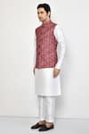 Shop_Arihant Rai Sinha_Brown Silk Chevron Pattern Sleeveless Nehru Jacket _Online_at_Aza_Fashions