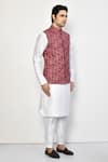 Arihant Rai Sinha_Brown Silk Chevron Pattern Sleeveless Nehru Jacket _at_Aza_Fashions