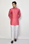 Buy_Arihant Rai Sinha_Pink Satin Floral Pattern Short Kurta _at_Aza_Fashions