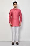 Arihant Rai Sinha_Pink Satin Floral Pattern Short Kurta _Online_at_Aza_Fashions