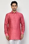 Buy_Arihant Rai Sinha_Pink Satin Floral Pattern Short Kurta _Online_at_Aza_Fashions