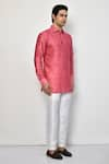 Arihant Rai Sinha_Pink Satin Floral Pattern Short Kurta _at_Aza_Fashions