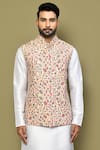 Buy_Arihant Rai Sinha_White Silk Floral Pattern Sleeveless Nehru Jacket _Online_at_Aza_Fashions