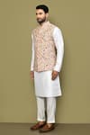 Shop_Arihant Rai Sinha_White Silk Floral Pattern Sleeveless Nehru Jacket _Online_at_Aza_Fashions