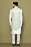 Shop_Arihant Rai Sinha_Green Silk Geometric Pattern Sleeveless Nehru Jacket _at_Aza_Fashions