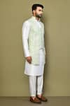 Arihant Rai Sinha_Green Silk Geometric Pattern Sleeveless Nehru Jacket _at_Aza_Fashions