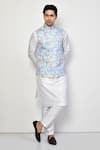 Buy_Arihant Rai Sinha_Blue Silk Geometric Pattern Nehru Jacket _at_Aza_Fashions