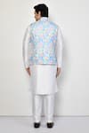 Shop_Arihant Rai Sinha_Blue Silk Geometric Pattern Nehru Jacket _at_Aza_Fashions