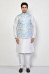 Buy_Arihant Rai Sinha_Blue Silk Geometric Pattern Nehru Jacket _Online_at_Aza_Fashions