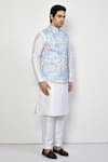 Arihant Rai Sinha_Blue Silk Geometric Pattern Nehru Jacket _at_Aza_Fashions
