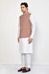 Shop_Arihant Rai Sinha_Red Cotton Blend Geometric Pattern Nehru Jacket _Online_at_Aza_Fashions