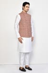 Arihant Rai Sinha_Red Cotton Blend Geometric Pattern Nehru Jacket _at_Aza_Fashions